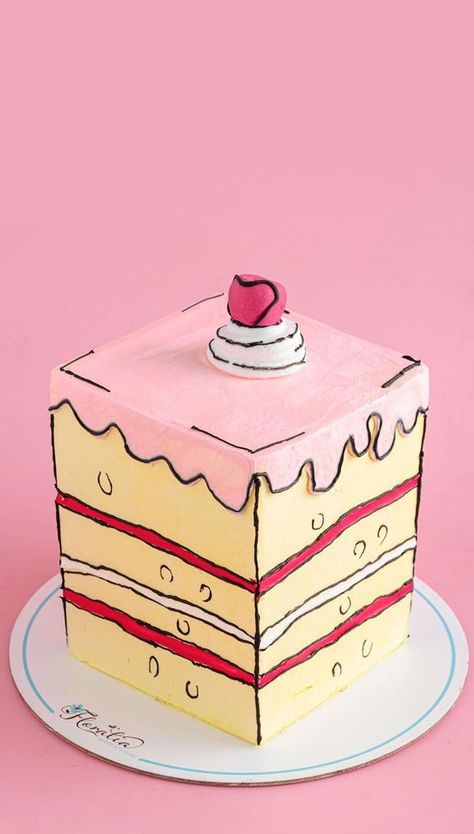 10. Square Pastel Comic Cake Have a birthday party coming up? A birthday party won’t be complete without a birthday cake.  Everyone loves to... Pastel Comic, Square Birthday Cake, Square Cake Design, Comic Cake, Cartoon Birthday Cake, Cake Drawing, Cake Simple, Simple Cake Designs, Cake Baking Recipes