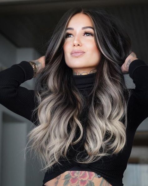 Black To Platinum Blonde Hair, Dark Blonde Hair Color, Black Hair Balayage, Blond Balayage, Ice Blonde, Ombre Hair Blonde, Balayage Hair Dark, Brunette Balayage Hair, Ash Blonde Hair