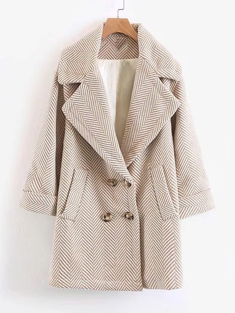 Shop Wool Blend Striped Cocoon Coat online. SheIn offers Wool Blend Striped Cocoon Coat & more to fit your fashionable needs. Double Breasted Long Coat, Long Brown Coat, Ivy Fashion, Wedding Guest Dresses Long, Plaid Wool Coat, Winter Attire, Fashion Drawing Dresses, Cocoon Coat, Women Coats