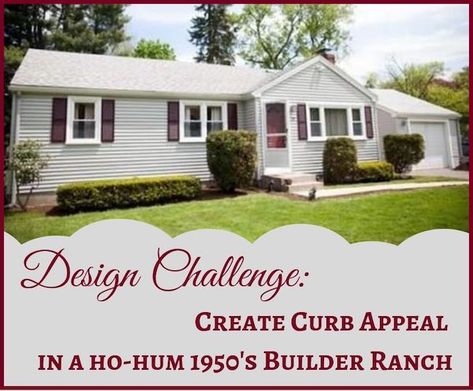 Design Challenge: creating curb appeal in a builder 1950's ranch. Using 3 simple principles, we transformed this ho-hum ranch into a charming cottage.  #exteriormakeover #curbappeal Straight Ranch House Curb Appeal, Low Roof Pitch Ranch Style, Small House Landscaping Front Yard Ranch Style, How To Make A Ranch Look Like A Cottage, Older Ranch Style Homes Exterior, Ranch To Cottage Makeover, Front Yard Hedges Curb Appeal, 1950s Ranch House Exterior Remodel, Front Of House Landscape Ideas Curb Appeal Ranch Style