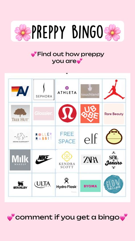 #preppybingo #brands #preppy #outfitinspo #pink #summer #bingo #preppybrands #preppydonut #J.G #viral #popular #funny #taylorswift #ifollowback #homedecor #recipes #skincare #makup #clothing #love Preppy Bingo, Teen Girl Birthday Party, Preppy Quotes, Summer Bingo, Aurora Fashion, Birthday Haul, Preppy Brands, Preppy Gifts, Preppy Inspiration