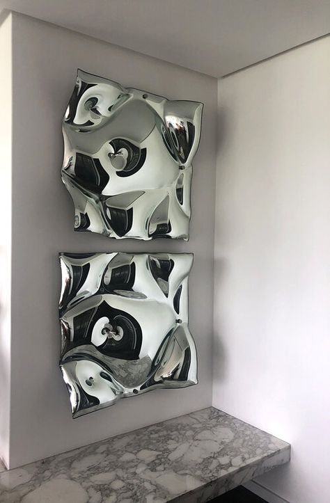 Wall Art Big Walls, Chrome Wall Art, Nyc Rooms, Silver Wall Art, Ceramic Sculpture Figurative, Slumped Glass, Fashion Illustration Collage, Interior Artwork, Diy Abstract Canvas Art