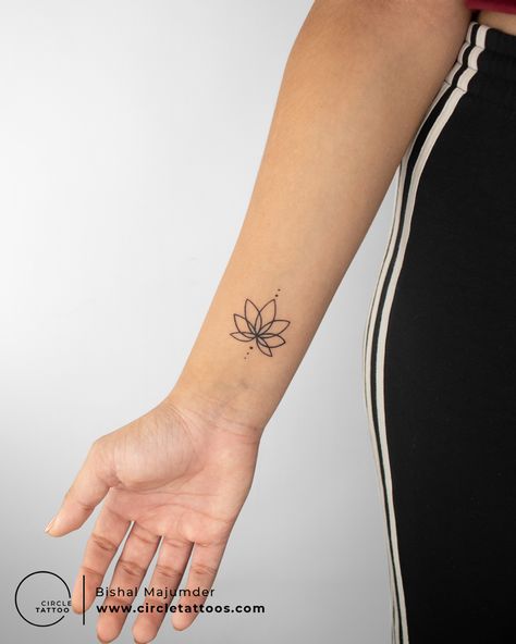 Lotus Tattoo On Wrist, Infinity Lotus Tattoo, Lotus Flower Tattoo On Forearm, Lotus Tattoo Placement, Delicate Forearm Tattoos For Women, Lotus Forearm Tattoo, Minimal Lotus Tattoo, Lotus Flower Wrist Tattoo, Lotus Wrist Tattoo