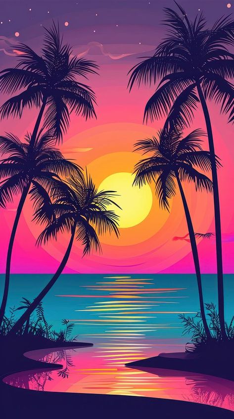 Tropical no Text summer beach. | premium image by rawpixel.com Beach Party Illustration, Sun Iphone Wallpaper, Iphone Sunset Wallpaper, Palm Tree Images, Tree Wallpaper Iphone, Party Illustration, Palm Trees Wallpaper, Beach Haven, Beach Wallpaper