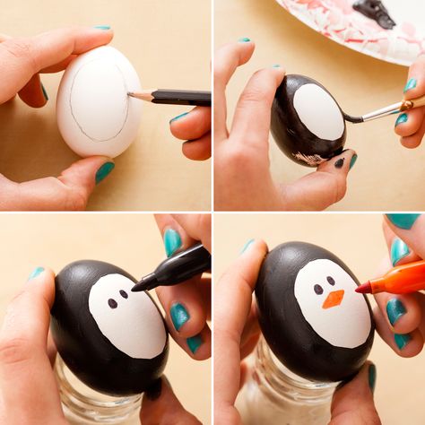 Use black paint and an orange Sharpie to DIY this penguin Easter egg. Making Easter Eggs, Funny Eggs, Egg Dye, Cute Egg, Easter Egg Dye, Easter Egg Designs, Easter Egg Crafts, Easter Egg Painting, Bird Eggs