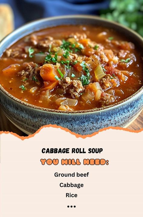 Recipes Creation | Cabbage Roll Soup | Facebook Cabbage Roll Soup Recipe, Ground Beef And Cabbage, Cabbage Rice, Cabbage Roll Soup, Cabbage Roll, Soup Ingredients, Small Head, Cabbage Rolls, Crockpot Recipes Slow Cooker