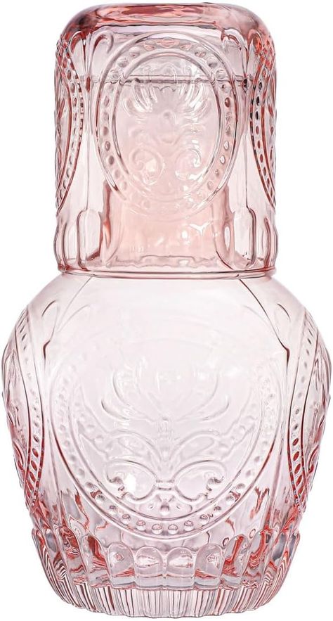 Amazon.com: RockTrend Retro Relief Glass Bedside Night Water Carafe with Tumbler Glass, Pitcher And Cup Night Set-Pink : Home & Kitchen Late Night Drinks, Bedside Water Carafe, Bedside Carafe, Carafe Set, Gifts For Anniversary, Water Carafe, Drinking Glass Sets, Tumbler Glass, Tea Juice