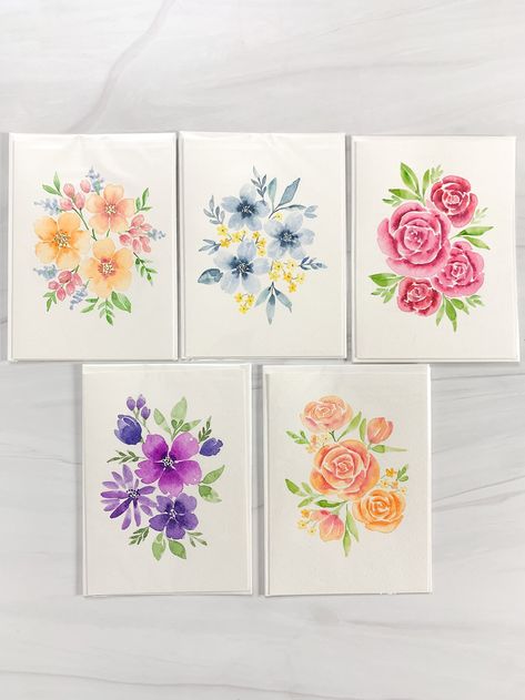 Hand Painted Floral Greeting Cards / Watercolor Cards / Sold Individually / Birthday Card / Anniversary Card / Mother's Day Card - Etsy UK Floral Greeting Cards Watercolor, Watercolour Painting Cards, Painting On Cards, Birthday Card Painting Ideas, Aesthetic Floral Painting, Greeting Card Painting, Mothers Day Card Ideas, Watercolor Flower Card, Hand Painted Greeting Cards