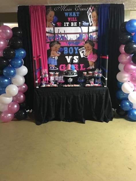 Mianna Gender Reveal Mma Ideas, Gender Reveal Ideas Boxing Theme, Wwe Gender Reveal Ideas, Boxing Gender Reveal Decorations, Ufc Gender Reveal Ideas, Gender Reveal Boxing Theme, Black People Gender Reveal Ideas, Boxing Gender Reveal Ideas, Gender Reveal Ideas Black People