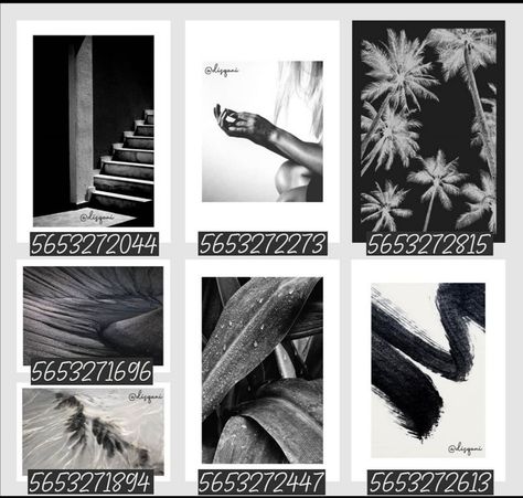 Bloxburg House Black And White, Dark Modern Decals Bloxburg, Black And White Roblox Decals, Black And White Bloxburg Decal Codes, Black Decals Bloxburg, Black And White Decals Bloxburg, Picture Id Bloxburg, Bloxburg Painting Codes Modern, Bloxburg Modern Decal Codes