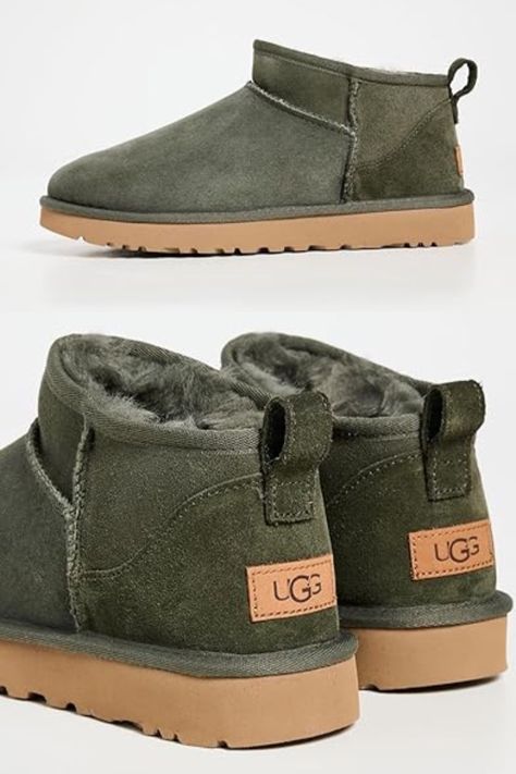 Green Ugg Slippers, Ugg Ultra Mini Burnt Olive, Ugg Green, Ugg Classic Ultra Mini Burnt Olive, Green Mini Uggs, Green Ugg Boots, Uggs Boots Outfit, Olive Ugg Boots, Green Uggs