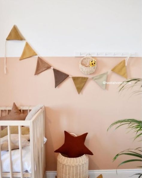 Colourful linen rich banner flags #nurserydecor#partydecorations #kidsroomdecor Flags Decoration, Triangle Fabric, Pennant Garland, Birthday Bar, Pennant Banner, Yellow Beige, Pennant Banners, Home Workshop, Wall Accessories