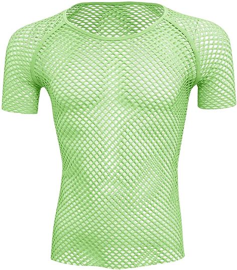 ABAFIP Men's Grid Mesh Fishnet Tank Tops Short Sleeve T-Shirt Slim Fitted Muscle Tee Workout Sheer See Through Undershirt Clubwear Pink Medium at Amazon Men’s Clothing store Mesh Tank Top Men, Fishnet Tank Top, Black Fishnet Top, Fishnet Shirt, Fishnet Top, Black Fishnets, Casual Summer Tops, Muscle Shirts, Yellow Shorts