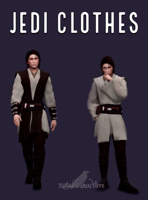 Jedi Clothes | Natalia-Auditore on Patreon Jedi Clothes, Sims 4 Star Wars, Kotor 2, Jedi Outfit, Sims 4 Cheats, Sims 5, 4 Characters, Play Sims, Male Clothing