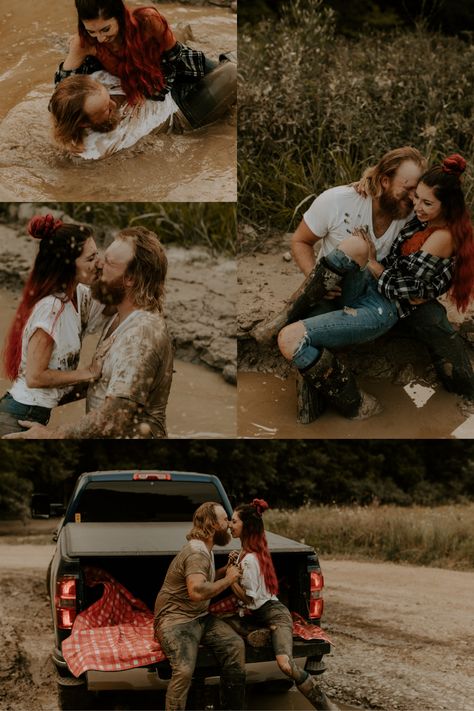 Sexy muddy off-road engagement photoshoot | Metro Detroit Michigan wedding photographer | Mt. Morris ORV park engagement photos Mud Couple Photoshoot, Muddy Photoshoot, County Relationship, Mud Photoshoot, Boyfriend Girlfriend Pictures, Country Couple Pictures, Country Relationship Goals, Country Couple, Cute Country Couples