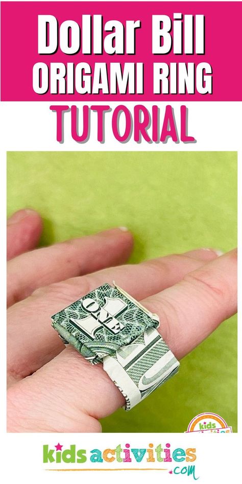 Check out this Dollar Bill Origami Ring Tutorial. Kids of all ages love the art of origami because it’s a fun way to let their creativity out. If you’re looking for different ways to give a twist to your origami project, keep reading! Today we’re creating our own unique finger ring using a single dollar bill. That’s right – we’re making an origami dollar bill ring, a great way to give money for special occasions as a special gift. Origami Ring Tutorial, Easy Money Origami, Origami Dollar Bill, Origami Ring, Origami Dollar, Money Rings, Easy Origami For Kids, Dollar Bill Origami, Fun Mom