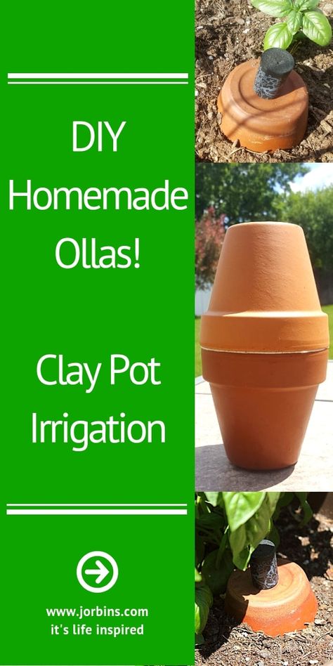 Article: Ollas - Clay Pot Irrigation Systems Plus DIY Homemade Ollas - Jorbins.com Clay Pot Irrigation, Irrigation System Diy, Garden Watering System, Irrigation Systems, Terracotta Flower Pots, Terracotta Clay, Veg Garden, Self Watering Planter, Garden Irrigation System