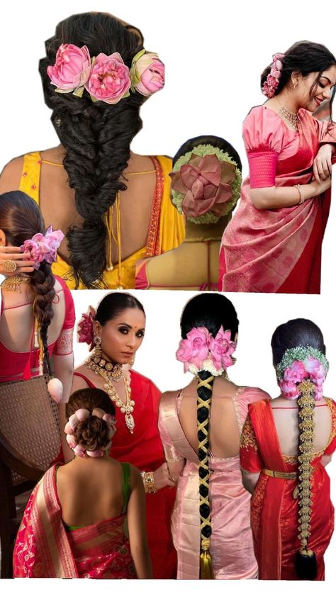 Lotus flower hairstyles for women Flower For Hairstyle, Flower Hairstyles, Long Gown Design, Hairstyles For Women, Long Gown, Lotus Flower, Flowers In Hair, Blouse Designs, Womens Hairstyles