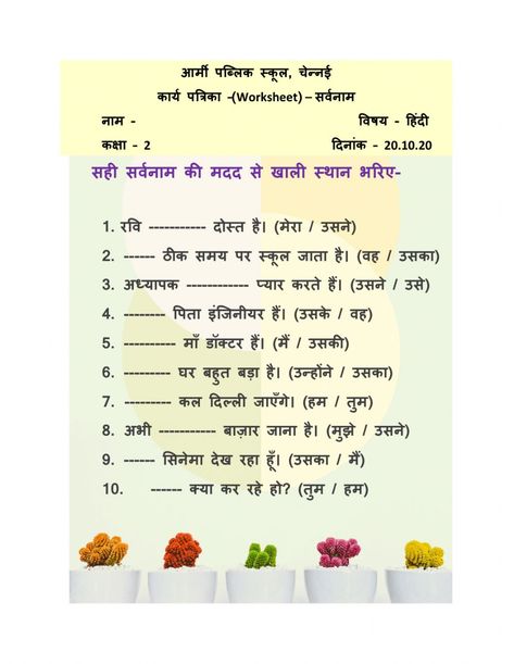 Sarvanaam Worksheet For Class 4, Sarvnaam Worksheet Class 4, Sarvnaam Worksheet For Class 2, Sarvanam Worksheet In Hindi, Lesson Plan In Hindi, Hindi Lessons, Worksheet For Class 2, 2nd Grade Reading Worksheets, Hindi Grammar