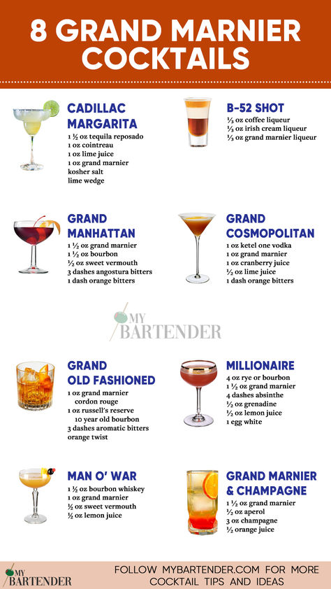 Grand Marnier Cocktails Grand Marnier Drinks Cocktails, Grand Marnier Drinks, Grand Marnier Cocktail, Mixed Drinks Alcohol Recipes, Unique Alcoholic Drinks, Strong Alcoholic Drinks, Bartender Drinks Recipes, Fruity Alcohol Drinks, Bartender Drinks