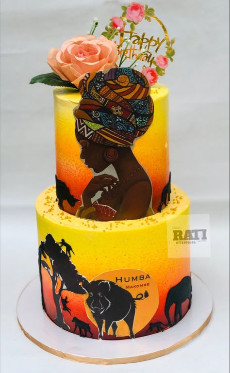 Ankara Cake Designs, African Theme Cake Birthday, African Print Cake, African Inspired Wedding Cake, Afro Cake Ideas, African Themed Cake, African Birthday Cake, African Cake Design, Rapunzel Cake Topper