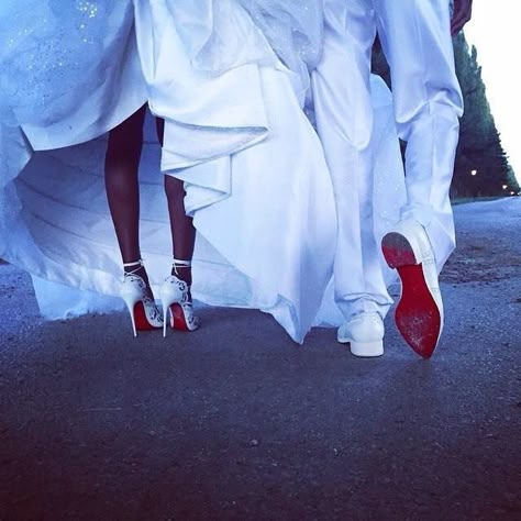 His & Hers Louboutin.. Matching Red Bottoms, Louboutin Heels Outfit, White Louboutin Heels, White Louboutin, Dream Heels, Louboutin Wedding, Alena Shishkova, Red Bottom, Red Bottoms