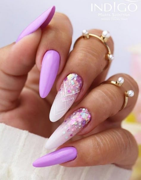 Trendy Nails Purple, Buff Nails, Acrylic Nails Coffin Pink, Chic Nails, Dope Nails, Purple Nails, Purple And White, Gorgeous Nails, Acrylic Nail Designs