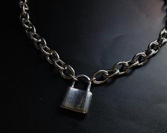 Aesthetic necklace | Etsy Hardware Necklace, Aesthetic Necklace, Grunge Accessories, Lock Chain, Padlock Necklace, Edgy Jewelry, Chain Lock, Mens Fashion Jewelry, Lock Necklace