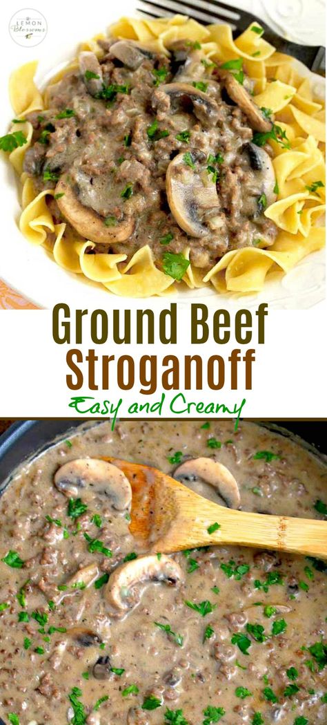 Creamy Ground Beef, Creamy Mushroom Gravy, Hamburger Recipe, Beef Stroganoff Crockpot, Easy Dinners For Two, Beef Stroganoff Easy, Ground Beef Stroganoff, Stroganoff Recipe, Mushroom Gravy