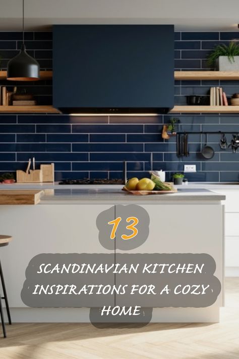 I love how this Scandinavian kitchen design effortlessly combines functionality with a cozy atmosphere. The deep blue tiles paired with warm wood accents create a welcoming space that's perfect for cooking and entertaining. Discover 13 inspiring ideas to transform your kitchen into a stylish yet inviting haven! Scandinavian Kitchen Decor, Scandinavian Kitchen Ideas, Japandi Dining Room, Warm Inviting Home, Organic Modern Kitchen, Scandinavian Kitchens, Scandi Kitchen, Cozy Scandinavian, Scandinavian Kitchen Design