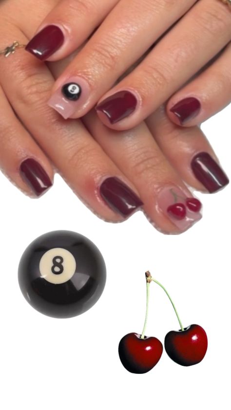 3d nails, cherry nails, cherry red, dark wine red, deep red, 8 ball, 8ball nails, gelx Red 8 Ball, 8ball Nails, Nails Cherry Red, Nails Cherry, Red Nail Art, Cherry Nails, 8 Ball, Red Dark, 3d Nails