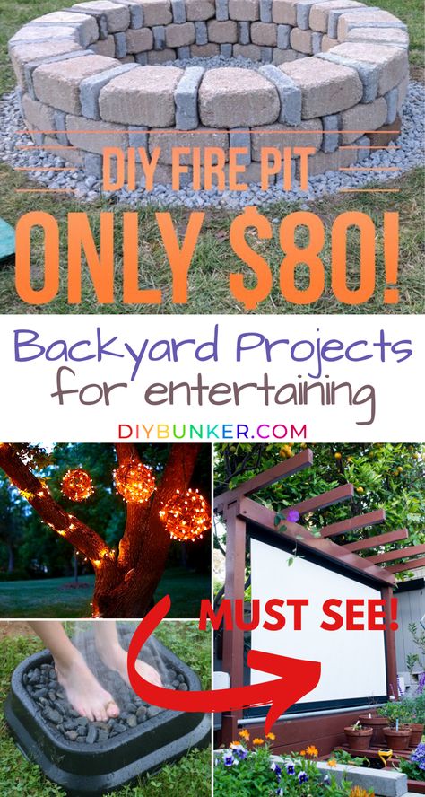 Fire Pit Off Patio Backyards, Backyard Playground Lighting, Diy Outside Fire Pit, Diy Fire Pit Seating Ideas, Sit Fire Pit, Cheap Backyard Ideas For Kids, Cheap Bonfire Pit Ideas, Easy Backyard Fire Pit Ideas, Diy Backyard Entertaining Area