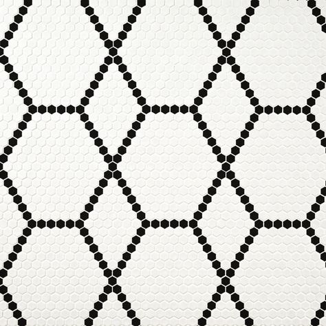 Hive Pattern 12" x 12" Matte Porcelain Mosaic Floor and Wall Tile Contemporary Design Style, Penny Tile, Pattern Tile, Mosaic Floor, Black And White Tiles, Porcelain Mosaic Tile, Black Tiles, Porcelain Floor, Hexagon Tiles