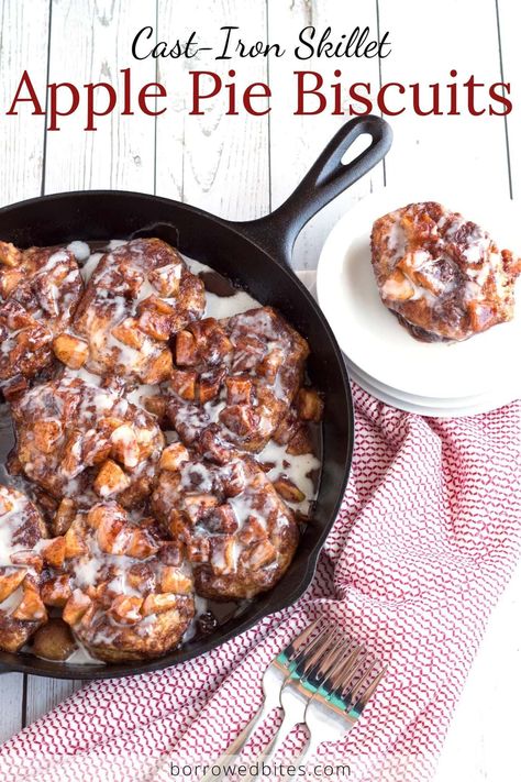 A cast iron skillet is the perfect vessel for baking these Skillet Apple Pie Dessert Biscuits. The filling gets caramelized and the biscuits bake up fluffy. Iron Skillet Desserts, Cast Iron Skillet Desserts, Skillet Recipes Dessert, Apple Pie Biscuits, Cast Iron Recipes Dinner, Skillet Dessert, Dessert Biscuits, Cast Iron Skillet Recipes Dinner, Skillet Apple Pie