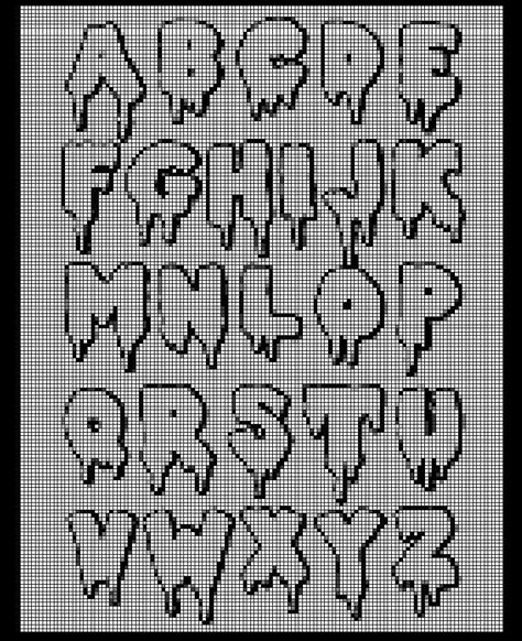 Drippy dripping drip gooey ooze oozey oozing type font alphabet pixel grid grids cross stitch embroidery letters Graffiti Cross Stitch, Alphabet Grid Letters, Pixel Grid Letters, Pixel Letters Alphabet Grid, Pixel Art Letters Fonts, Pixel Font Alphabet, Letters Pixel Art, Drippy Letters Alphabet, Chainstitch Font