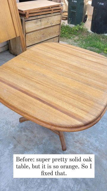 Becky Nielsen on Instagram: "Who remembers this table?! Still in my dining room, and still love it. This is a great step by step tutorial on how to refinish a big table to give it a modern natural wood look. Hold you finger down to read captions, or check out my story highlight for it. #thepaintedpersimmon #refinishedfurniture #refinishedtable #paintedfurnitureartist #furnitureflippingreels" Table Refinishing Ideas, Refinished Table, Faux Finish Painting, Table Flip, Solid Oak Table, Big Table, Paint Techniques, Blonde Wood, Oak Coffee Table