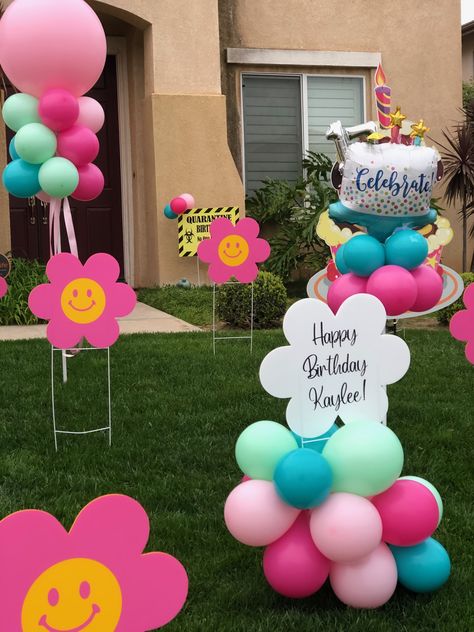 Quarantine Birthday Celebration; Balloon Trees; Yard Decor; Girls Birthday Lawn Balloon Decoration, Birthday Party Yard Decor, Backyard Balloon Decor, Front Yard Birthday Decorations Diy, Porch Birthday Decorations, Simple Outdoor Birthday Decorations, Yard Birthday Decorations, Front Yard Birthday Decorations, Lawn Birthday Decorations