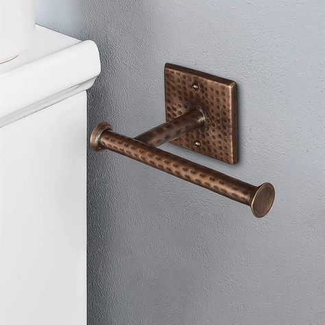 Monarch Abode Metal Hand Hammered Bathroom Hardware, Wall Mount Toilet Paper Holder, Antique Copper Finish - Walmart.com Toilet Paper Holder Wall Mount, Toilet Paper Holder Wall, Wall Mount Toilet, Iron Straps, Toilet Paper Dispenser, Small Hinges, Handrail Brackets, Window Accessories, Sliding Barn Door Hardware