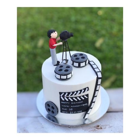 A cake done for a photographer/cinematographer in movies. Buttercream cake with fondant decor. Birthday Cake For Photographer, Cake Designs For Photographer, Camera Cake Design, Photographer Cake Ideas, Camera Cake Ideas Photographers, Cake For A Photographer, Camera Theme Cake, Dark Sarcasm, 21st Birthday Cake For Guys