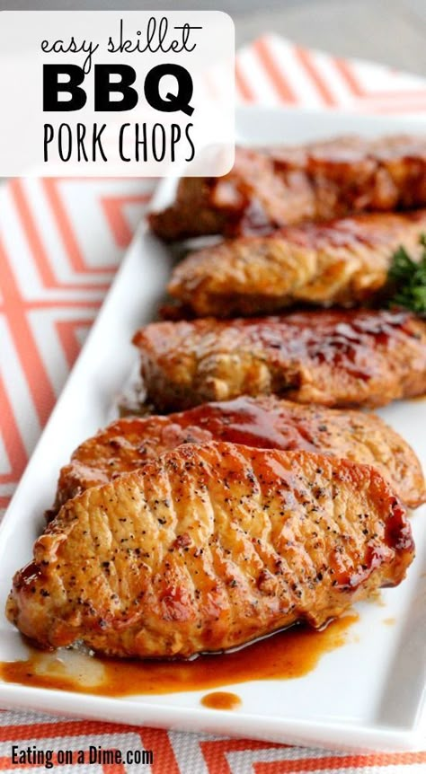 @KC Masterpiece, Try this Easy Skillet bbq pork chops recipe. Dinner is done in just 20 minute which makes it s delicious weeknight dinner idea. #ad Skillet Pork Chop Recipes, Barbecue Pork Chops, Pig Meat, Skillet Pork Chops, Boneless Pork Chop Recipes, Pork Chop Recipes Crockpot, Bbq Pork Chops, Easy Pork Chops, Easy Skillet Meals