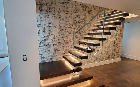 L Shaped Stairs, Hexagon House, Stairs Designs, Staircase Wood, Glass Handrail, Cantilever Stairs, Contemporary Stairs, Staircase Designs, One Story House