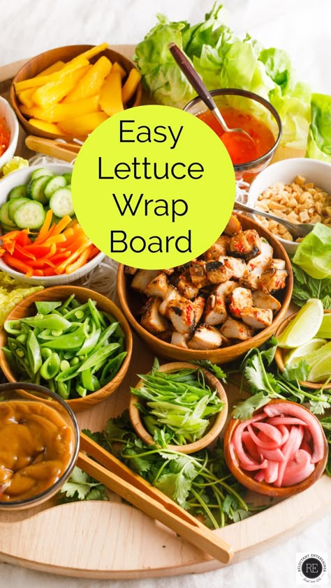 Lettuce Wrap Charcuterie Board, Lettuce Appetizers, Asian Charcuterie Board Ideas, Seacuterie Boards, 2023 Appetizers, Desert Boards, Board Meals, Dinner Boards, Easy Lettuce Wraps