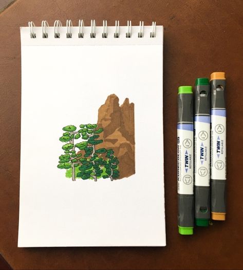 Drawing Alcohol, Drawing Mountains, Mountains Drawing, Mountains And Trees, Mountain Drawing, Alcohol Markers, Markers, Trees, Drawings