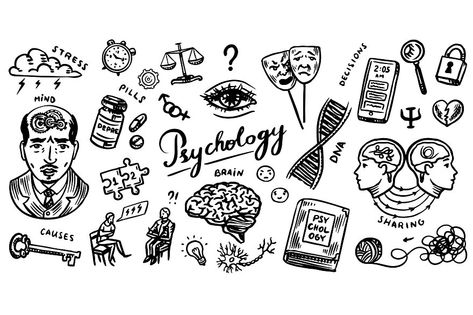 Psychology Symbol Art, Cute Psychology Doodles, Psychologist Aesthetic Art, Art Psychology Drawing, Psychology Doodle Art, Psychology Tattoo Ideas Inspiration, Psychological Tattoos, Psychology Posters Design, Psychology Cover Page