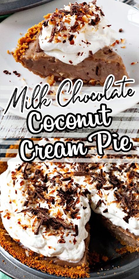 Chocolate Coconut Pie Recipes, Chocolate Coconut Pie, Chocolate Coconut Cream Pie, Coconut Cream Dessert, Coconut Creme Pie, Foodie Desserts, Coconut Pie Recipe, Coconut Recipe, Coconut Cream Pie Recipes