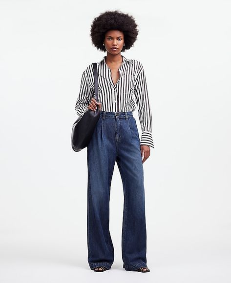 The Harlow Wide-Leg Jean: Airy Denim Edition | Madewell Denim Trousers Outfit, Trouser Jeans Outfit, Madewell Style, Trouser Outfit, Madewell Jeans, Denim Trousers, Baggy Jeans, Trouser Jeans, Jean Outfits