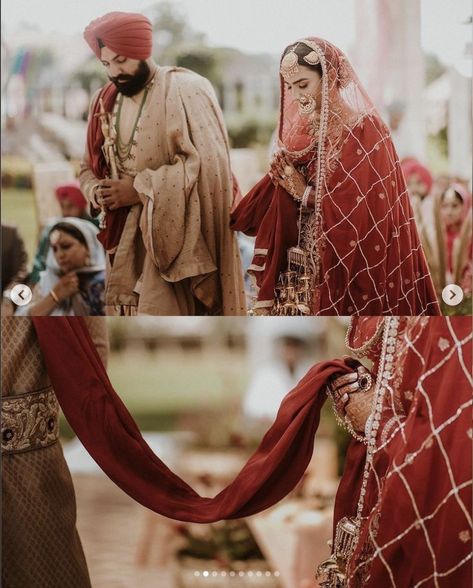 Sikh Wedding Decor, Sikh Couple, Hindu Wedding Photos, Punjabi Wedding Suit, Sikh Wedding Photography, Bride Groom Photoshoot, Punjabi Wedding Couple, Sikh Bride, Indian Wedding Poses