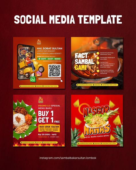 Food Feed Instagram Design, Food Instagram Feed, Restaurant Social Media Ideas, Fast Food Advertising, Catering Design, Instagram Graphic Design, Social Media Branding Design, Menu Design Template, Desain Editorial