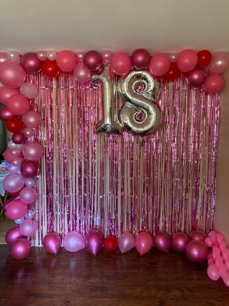 Birthday Ideas Background, Picture Wall Ideas For Birthday Party, Photoshoot Backdrops Birthday, Cute Birthday Backdrops, All Pink Birthday Party Decoration Diy, Bday Party Backdrop Ideas, Picture Wall Birthday Party, Birthday Photo Background Backdrop Ideas, Pink Birthday Photo Wall