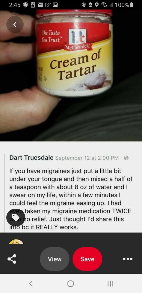 Migraine Remedy, Headache Remedy, Natural Headache, Sick Remedies, Migraine Relief, Home Health Remedies, Headache Relief, Cream Of Tartar, Natural Health Remedies